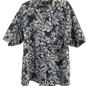 Banana Jack Dark Blue and Cream Leaf Hawaiian style Shirt Mens Xlg
